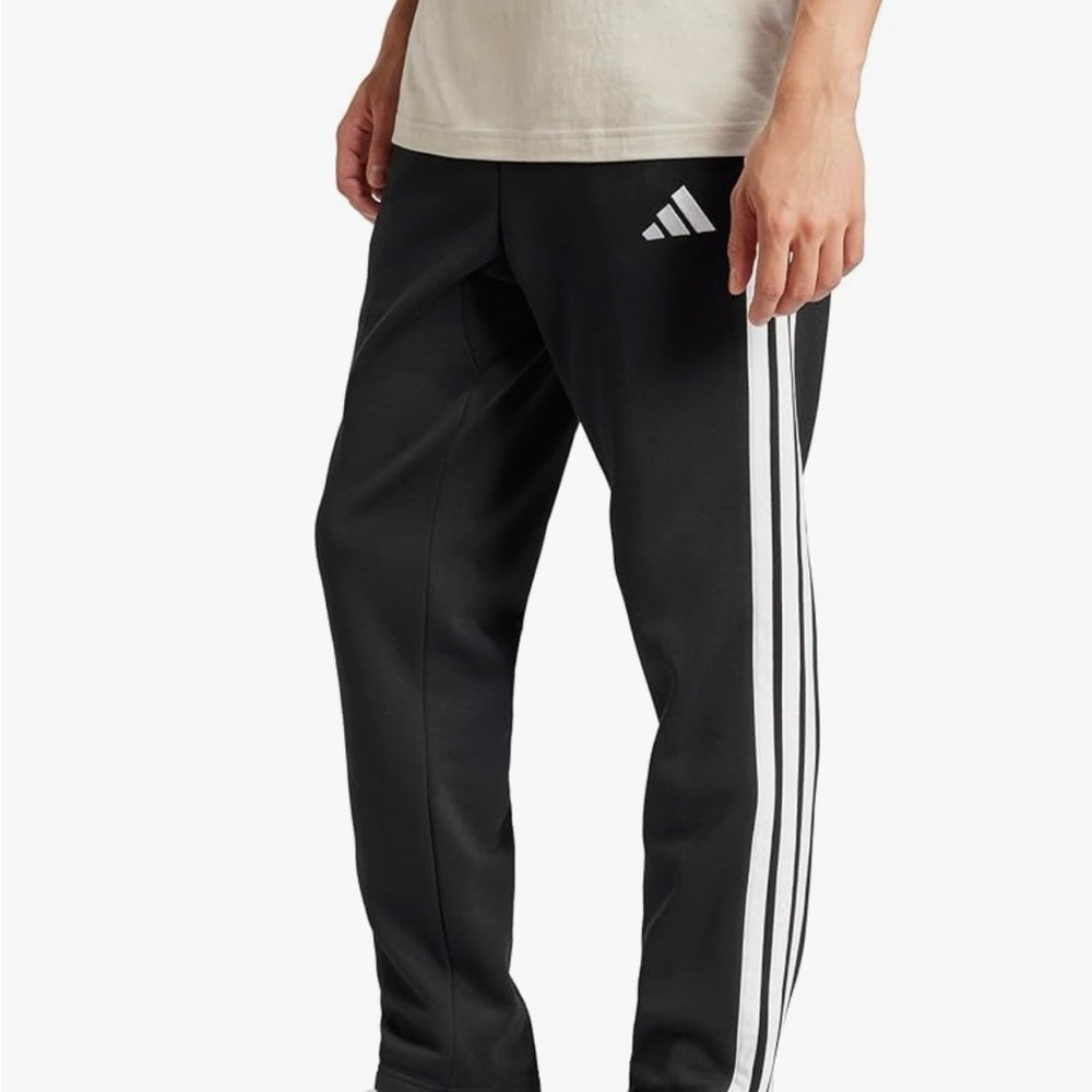 Adidas Mens Essentials 3-Stripes Regular Tricot Black Pants with White stripes
